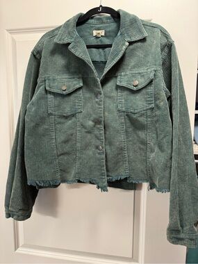 POL Teal Corduroy Snap-Front Jacket